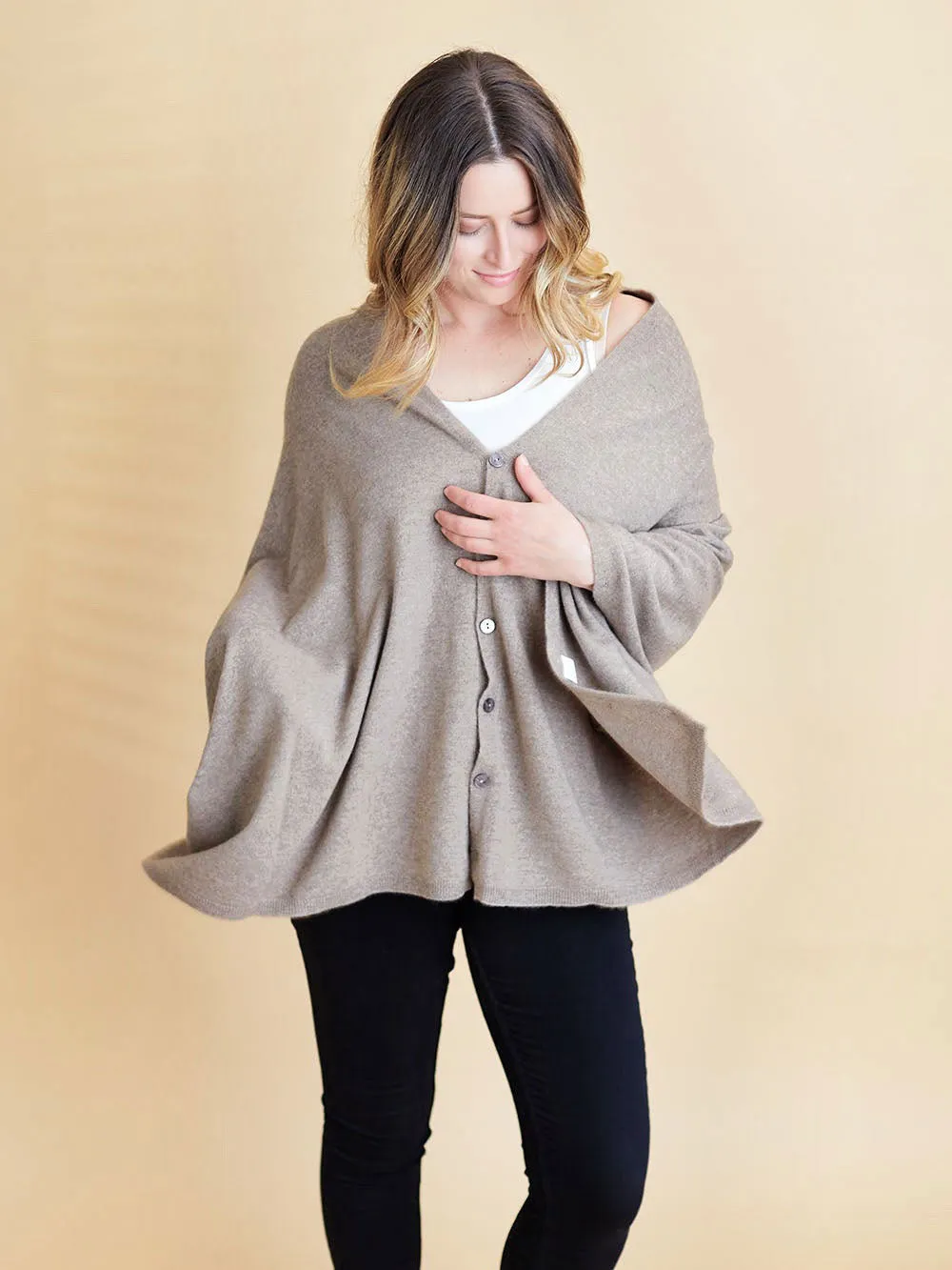 100% Mongolian Cashmere Button Poncho