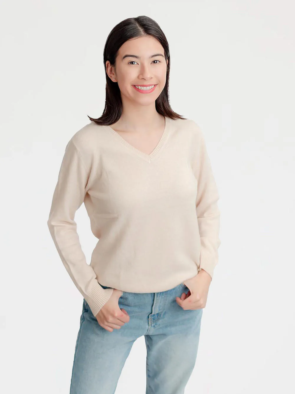 100% Mongolian Cashmere V Neck Sweater