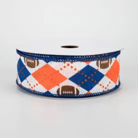 1.5" Argyle Footballs Ribbon: Orange & Navy (10 Yards)