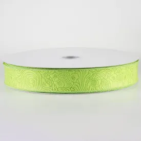 1.5" Embossed Flower Breeze Ribbon: Lime Green (50 Yards)