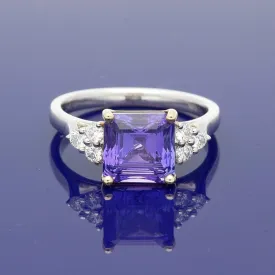 18ct White Gold Square Asscher Cut Tanzanite and Diamond Ring