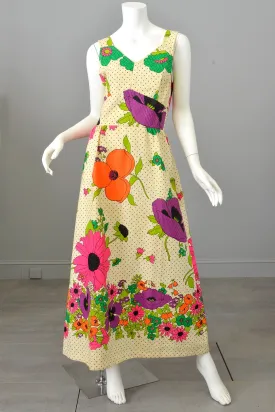 1960s 70s Flower Power Maxi Sundress