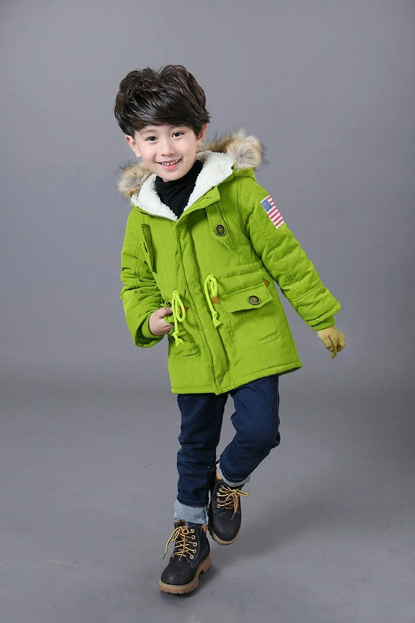 2018 spring winter Korean boys USA flag hooded coat thick cotton warmer