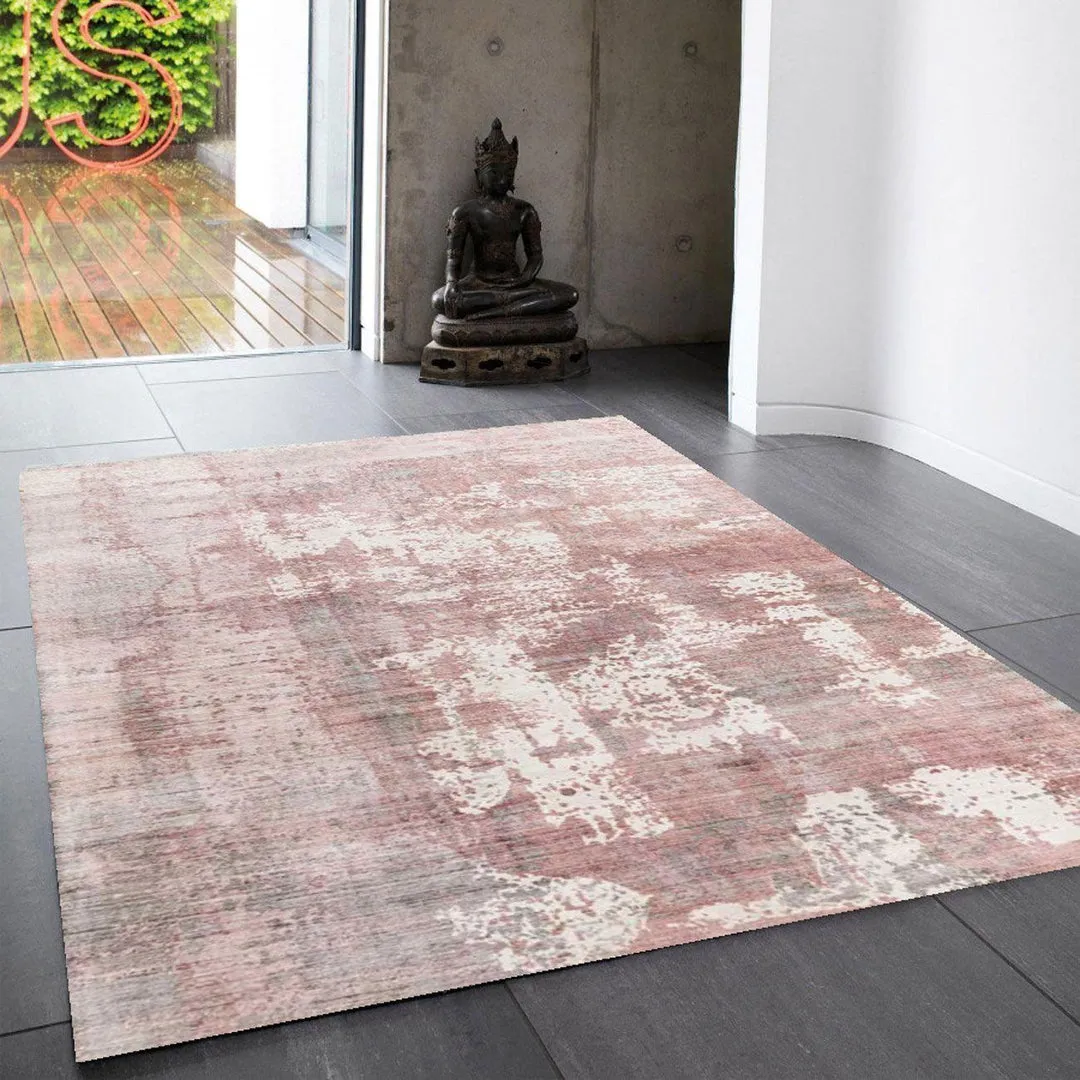 Abstract Screen Printed Hand Woven Rug - Blush