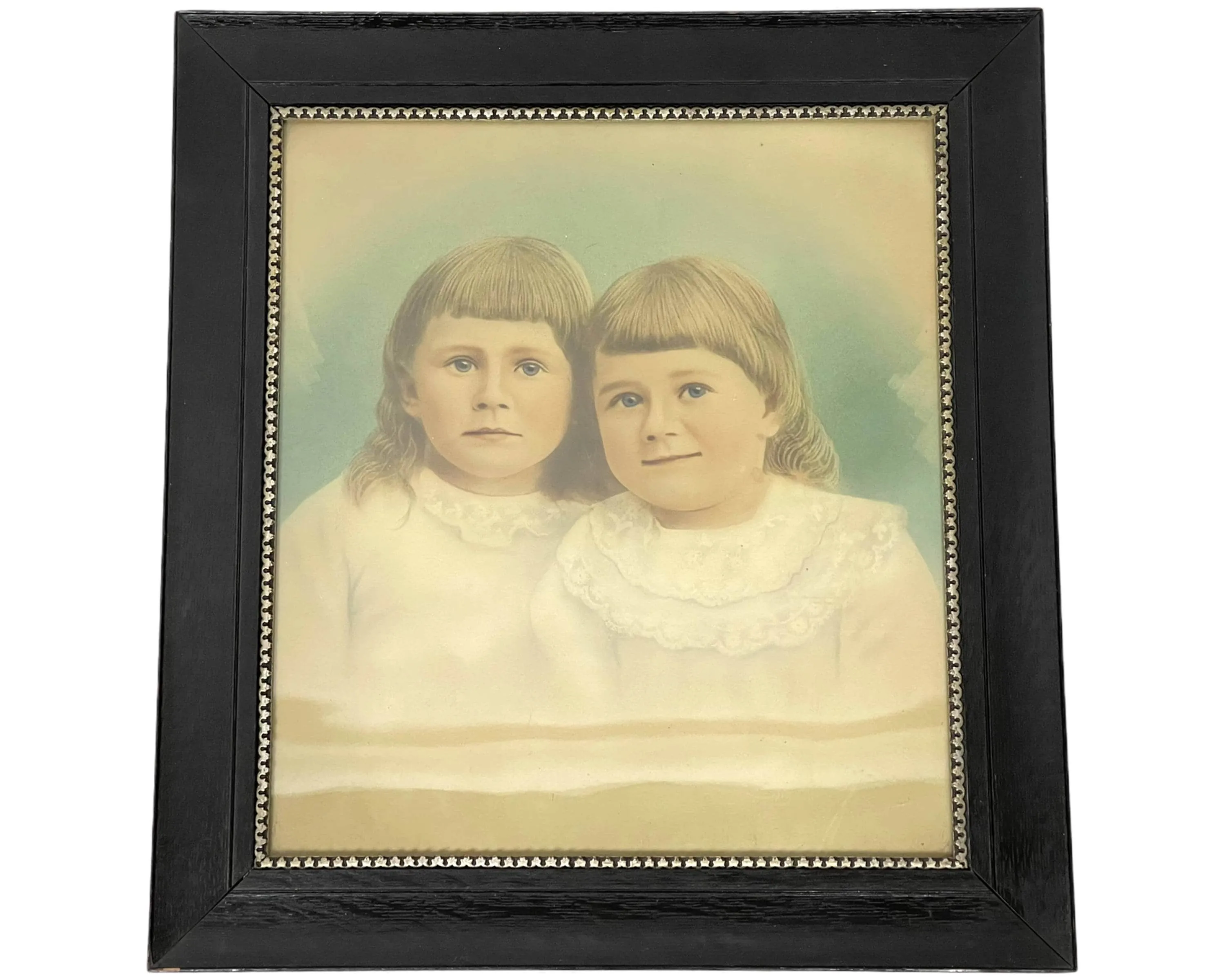 Antique Victorian Hand Tinted Photo of Children in Frame 13.75 x 15.5