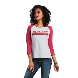 Ariat Womens Long Live Baseball 3/4 Sleeve Tee Shirt - Heather Grey/Red