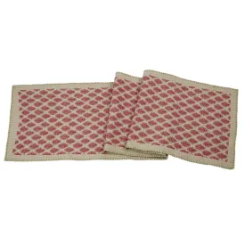 Artisan Hand Loomed Cotton Table Runner - Red with Green Stitching - 18"x96"