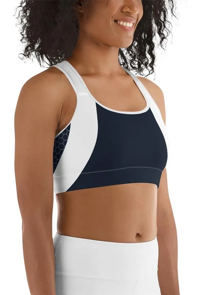 Beehive Geometric Sports Bra Navy Blue