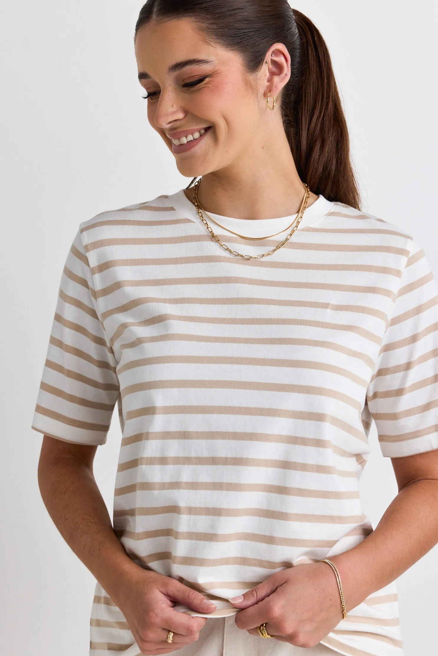 Binding White Natural Stripe Boxy Fit Tee