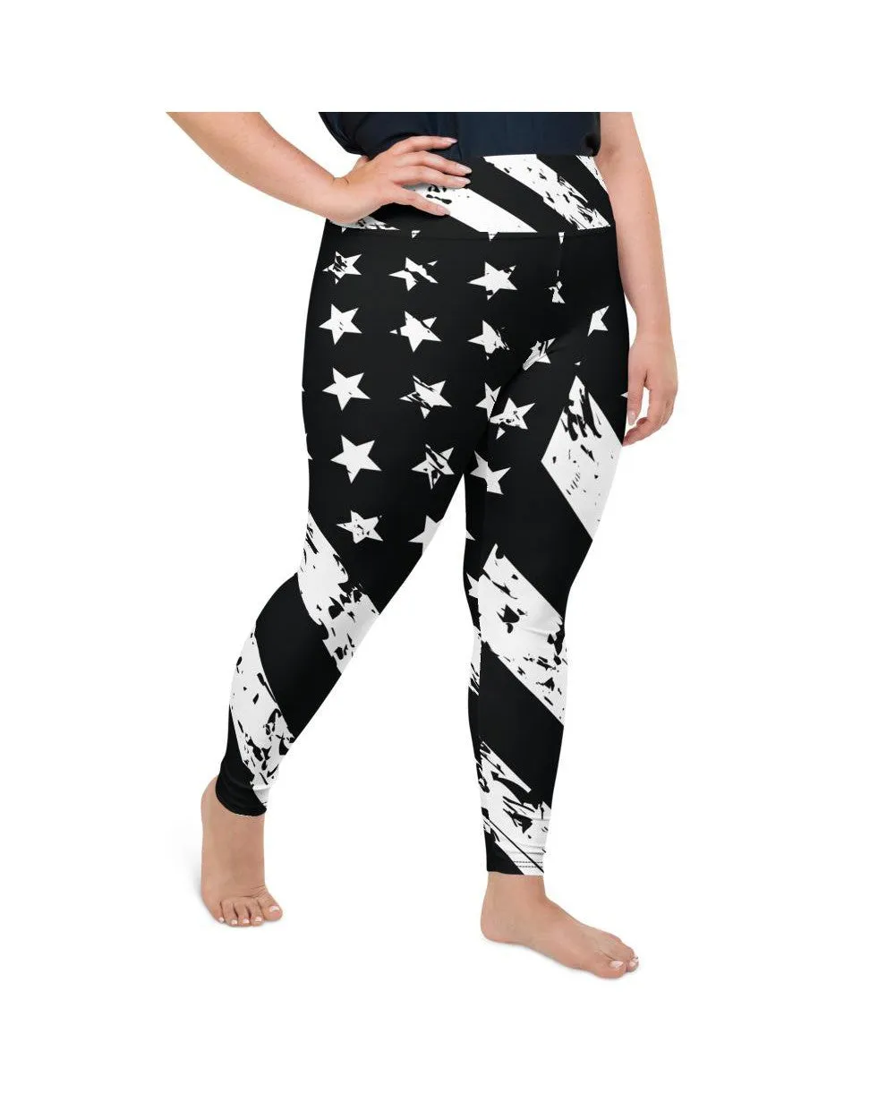 Black & White American Flag Plus Size Leggings