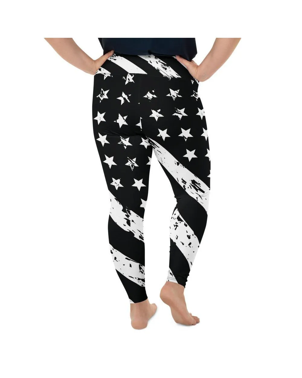 Black & White American Flag Plus Size Leggings