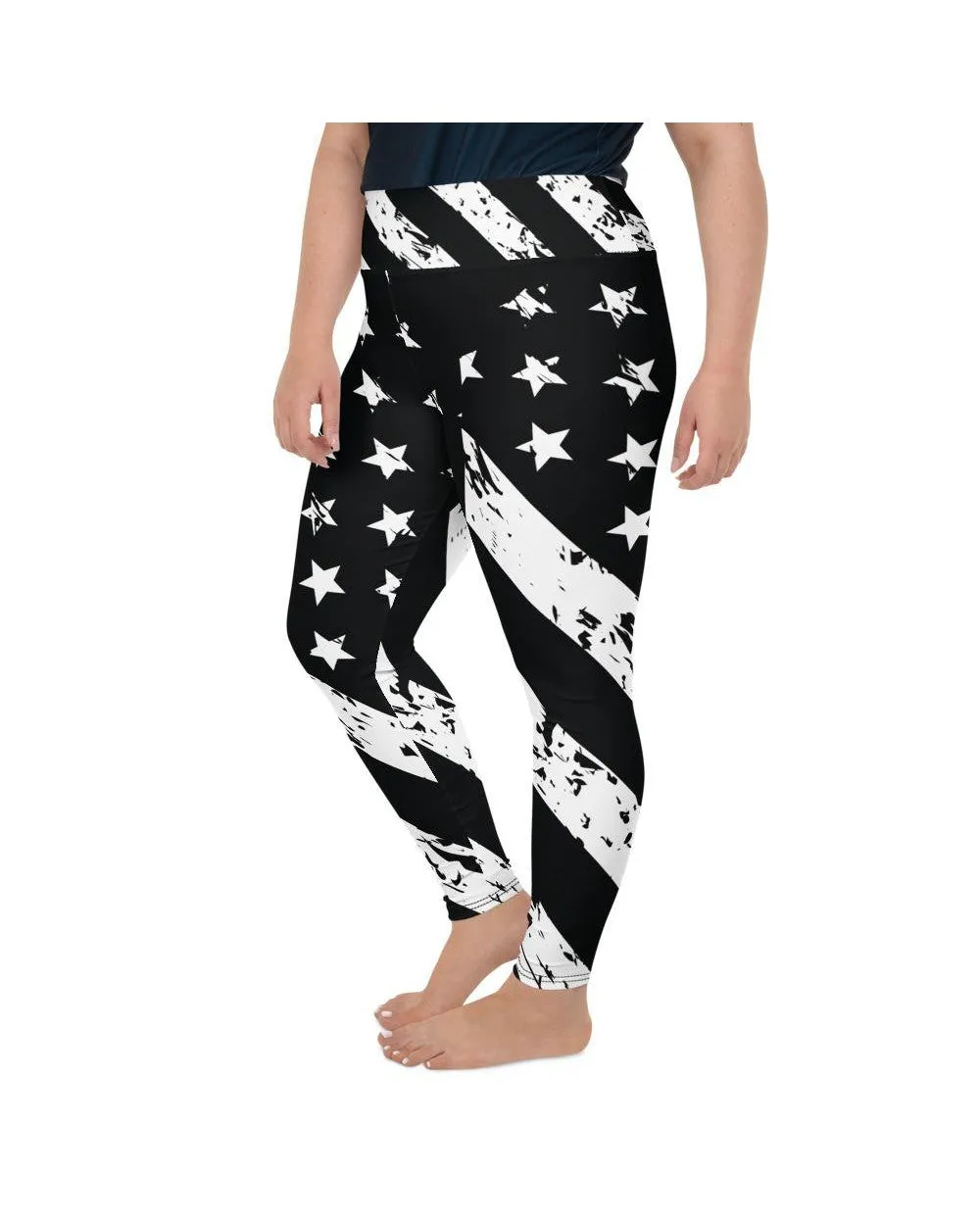 Black & White American Flag Plus Size Leggings