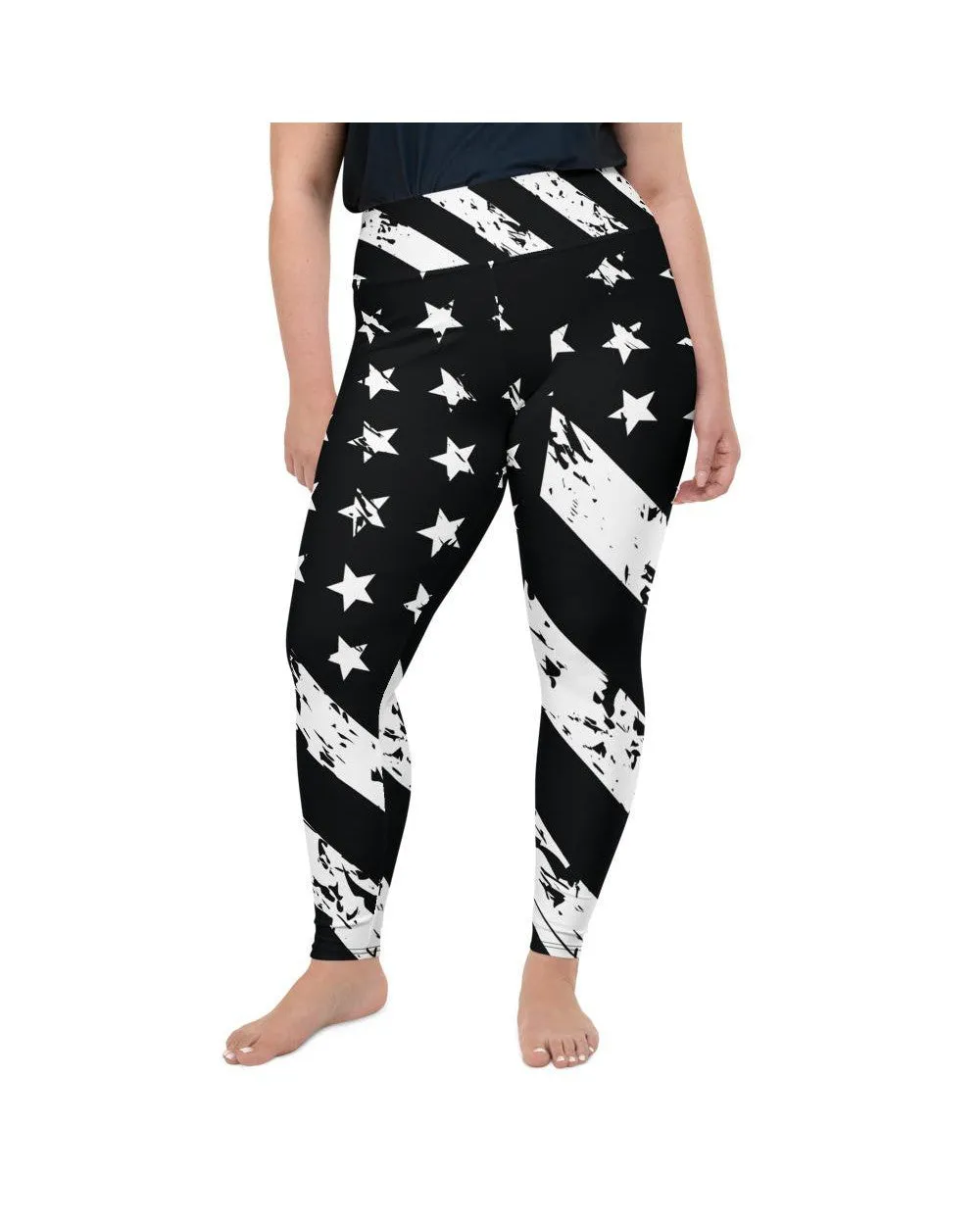 Black & White American Flag Plus Size Leggings