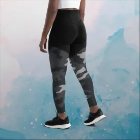 Black and Grey Camo Print Womens Compression Sports Leggings