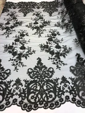 Black Floral Flower Mesh Lace Embroidery Design Fabric By The Yard For Tablecloths, Wedding Prom Dresses, Night gowns, Skirts, Runners