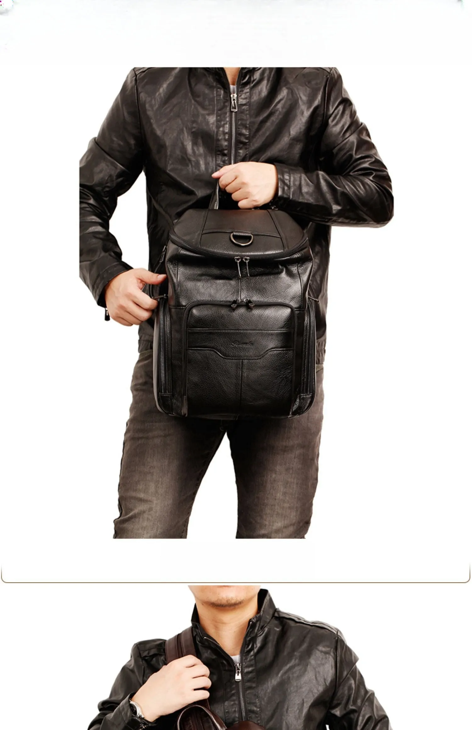 Black Leather Large Sling Bag For Men Convertible Sling Backpack For Big Men