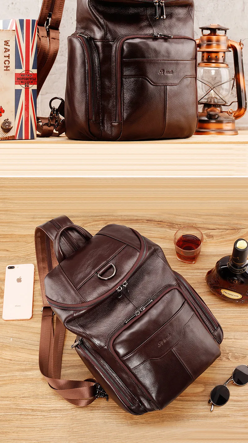 Black Leather Large Sling Bag For Men Convertible Sling Backpack For Big Men