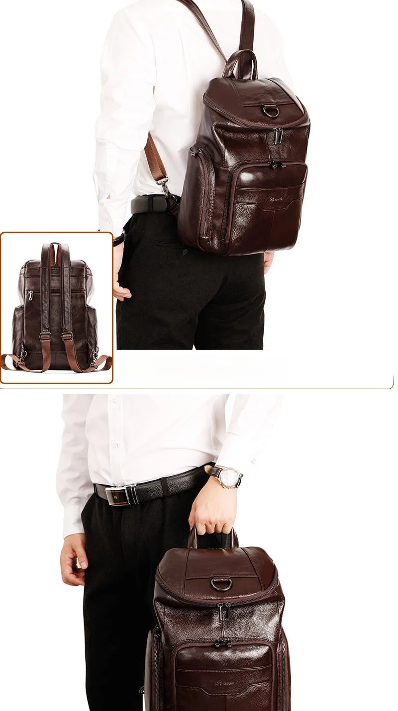 Black Leather Large Sling Bag For Men Convertible Sling Backpack For Big Men