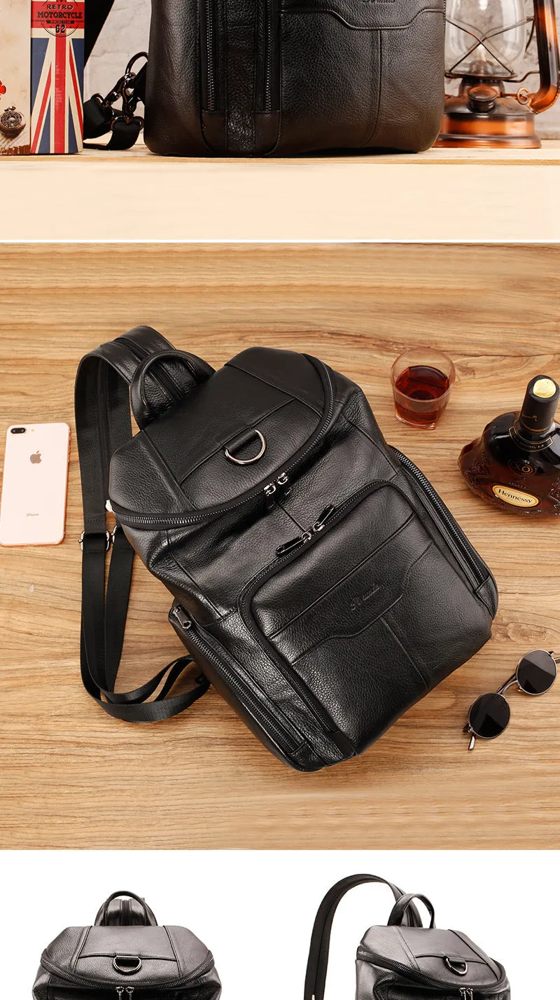 Black Leather Large Sling Bag For Men Convertible Sling Backpack For Big Men