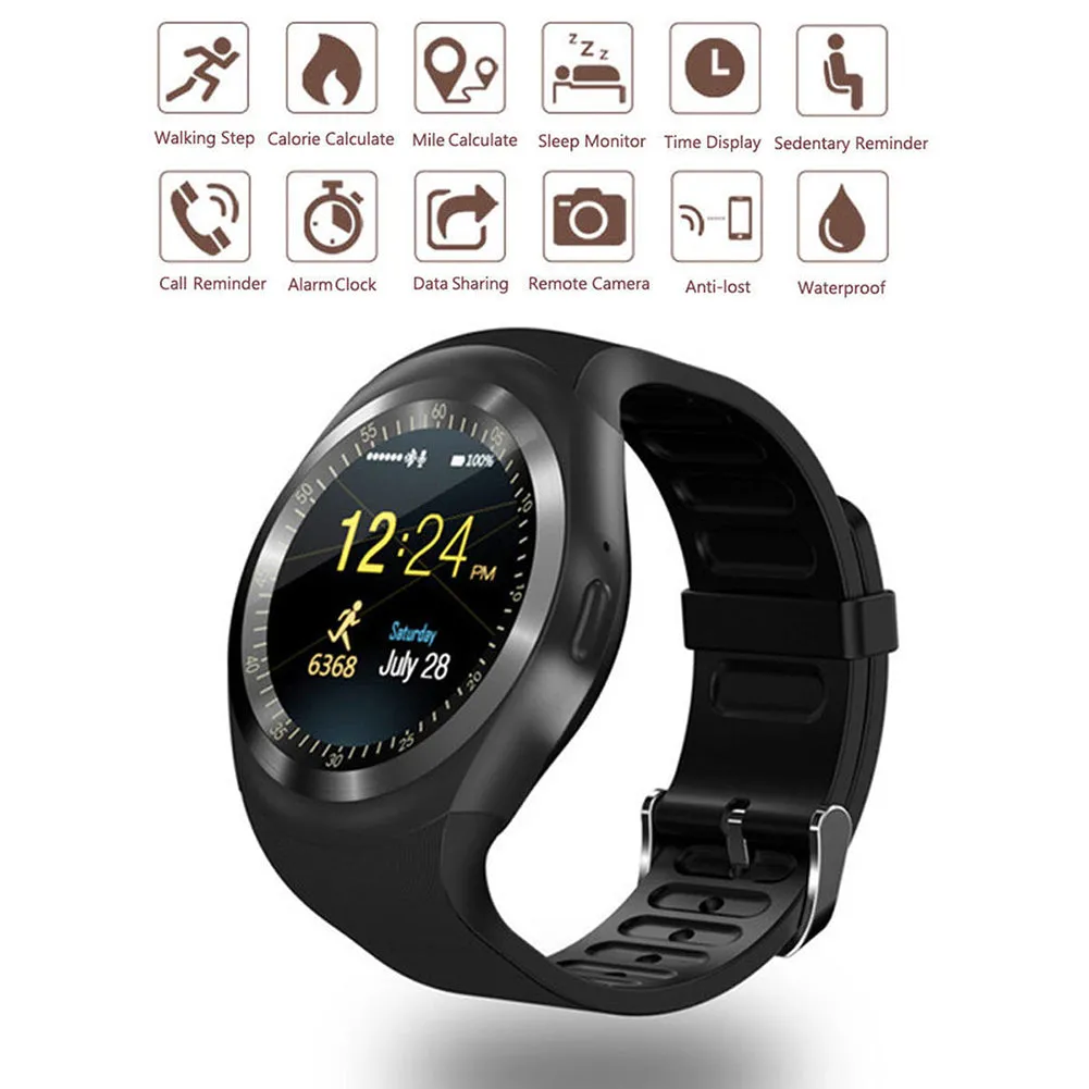 Bluetooth Sports Round Smart Watch Pedometer Health Monitor for iOS Android