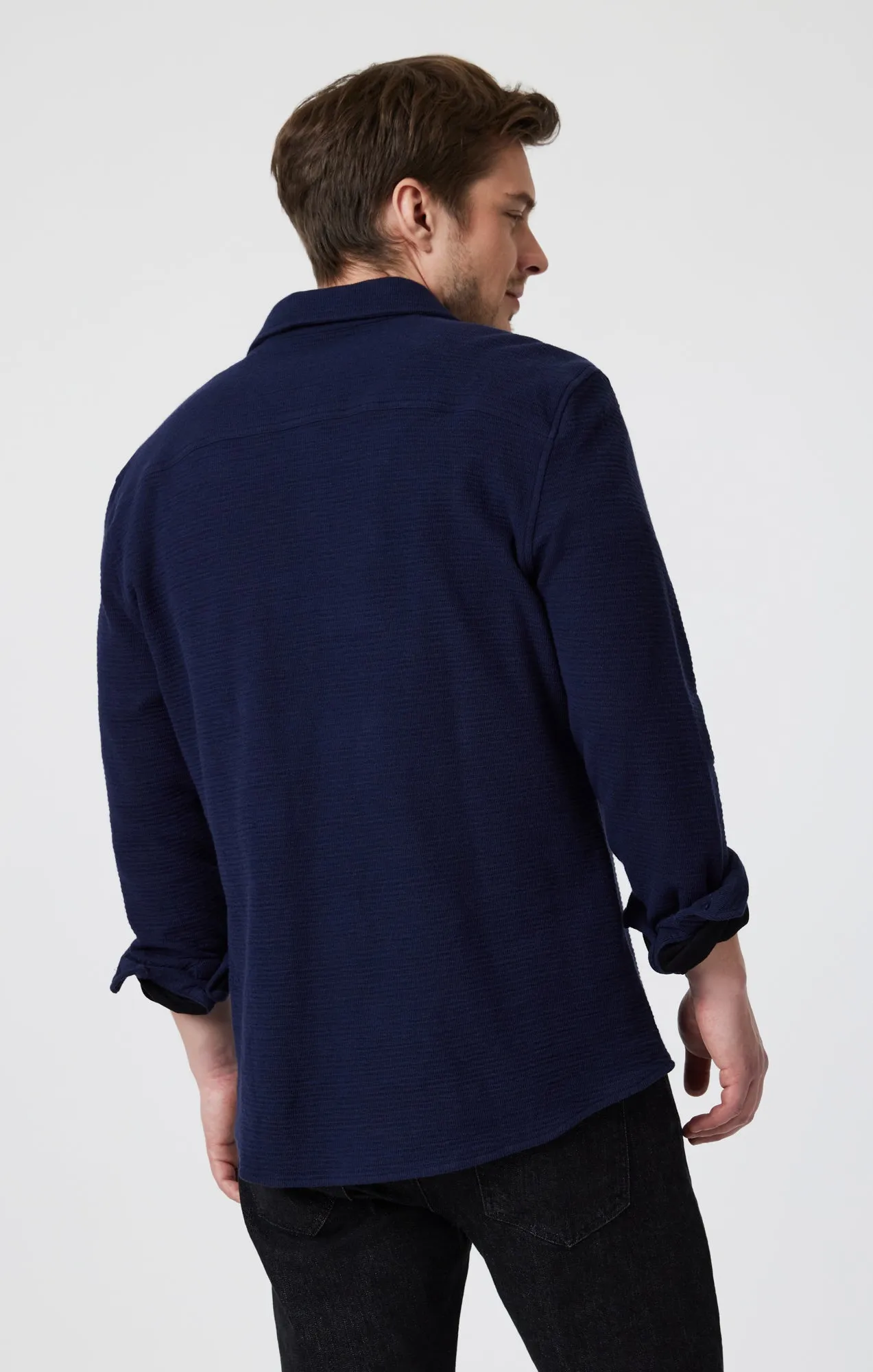 BUTTON-UP LONG SLEEVE SHIRT IN MARITIME BLUE