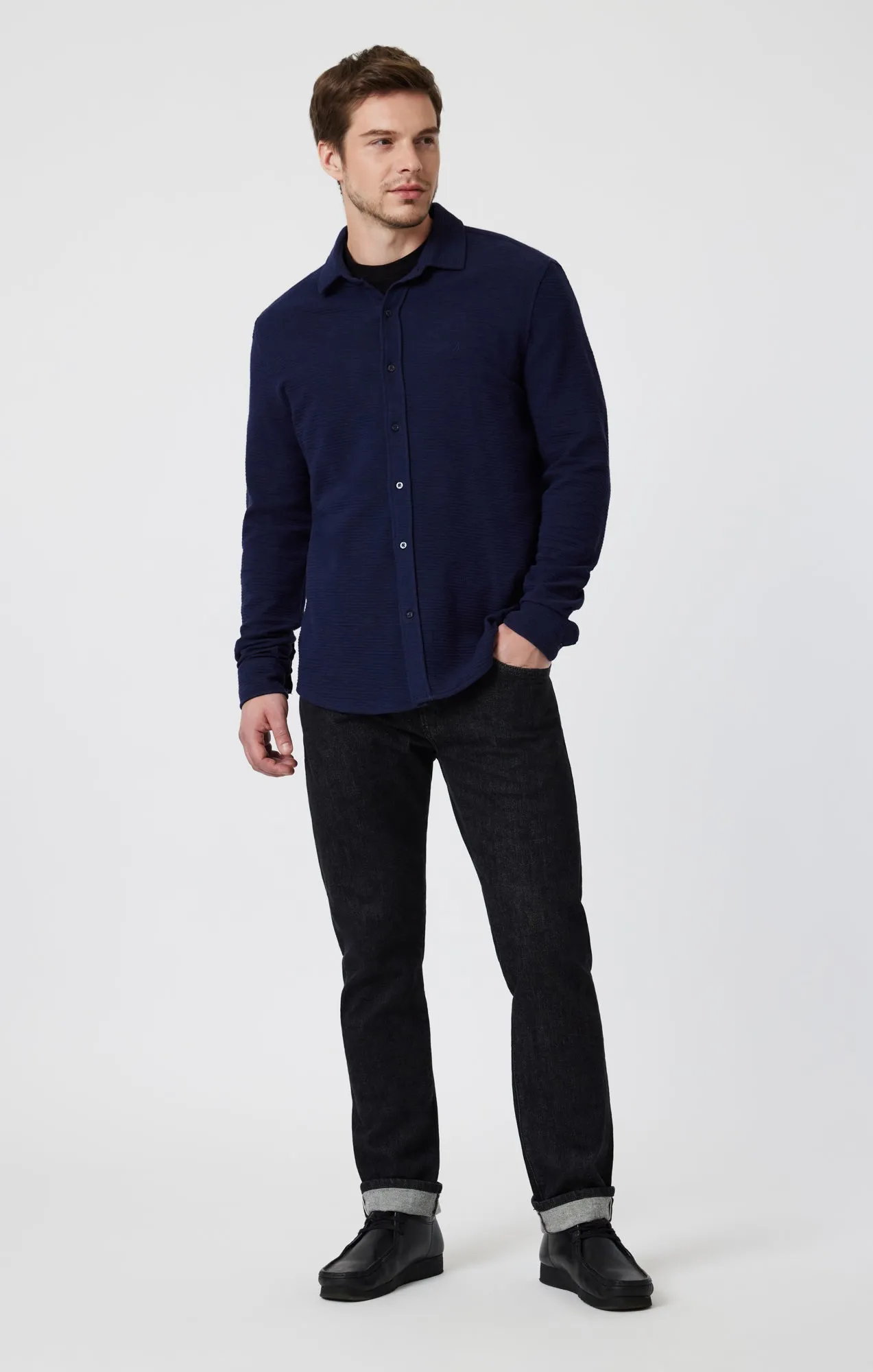 BUTTON-UP LONG SLEEVE SHIRT IN MARITIME BLUE