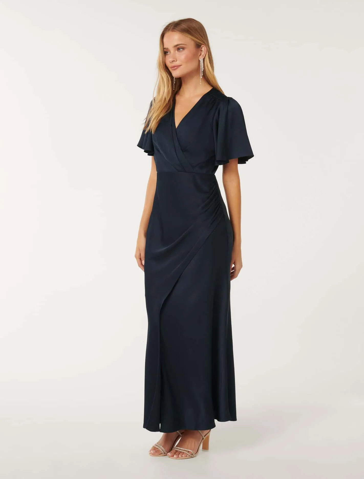 Chelsea Flutter Sleeve Satin Maxi Dress