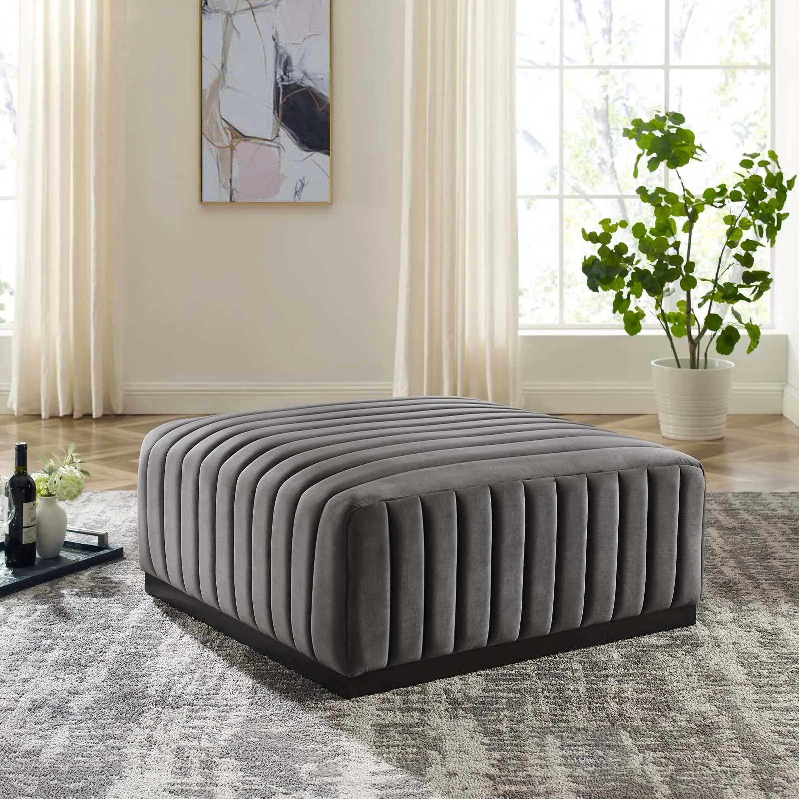 Conjure Channel Tufted Performance Velvet Ottoman by Modway