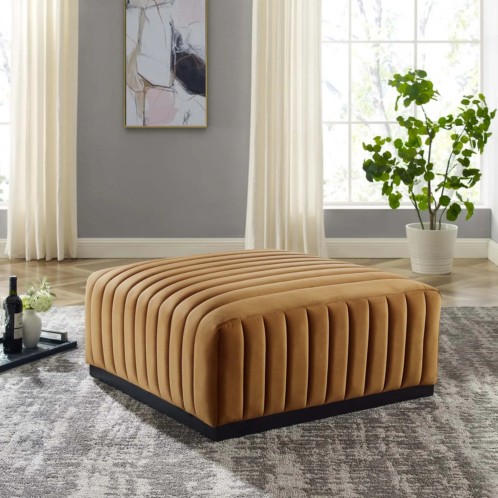 Conjure Channel Tufted Performance Velvet Ottoman by Modway