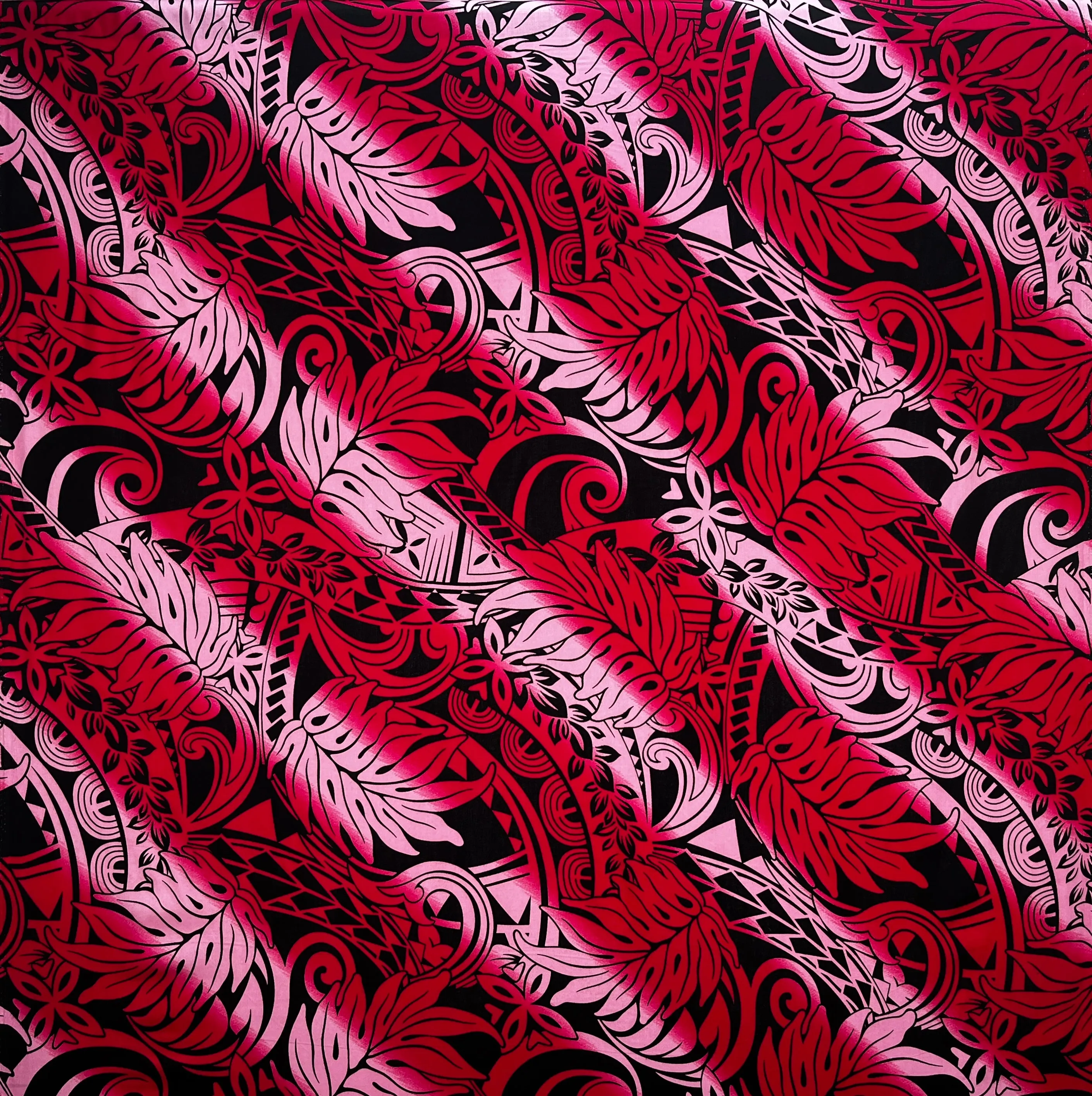 Diagonal Traditional Tattoo Gradient design with Tropical Leaves Fabric | Rayon Poplin