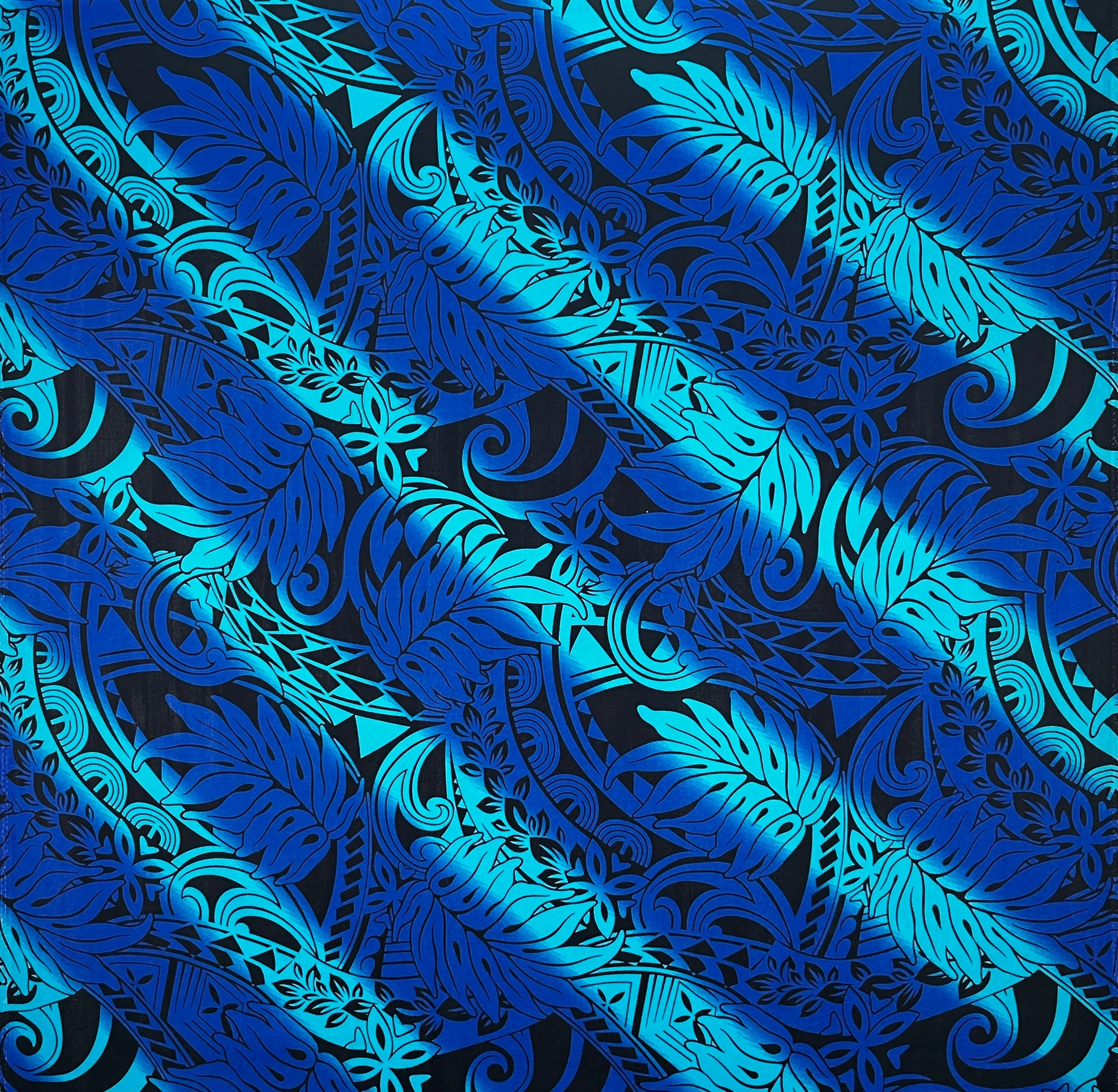 Diagonal Traditional Tattoo Gradient design with Tropical Leaves Fabric | Rayon Poplin