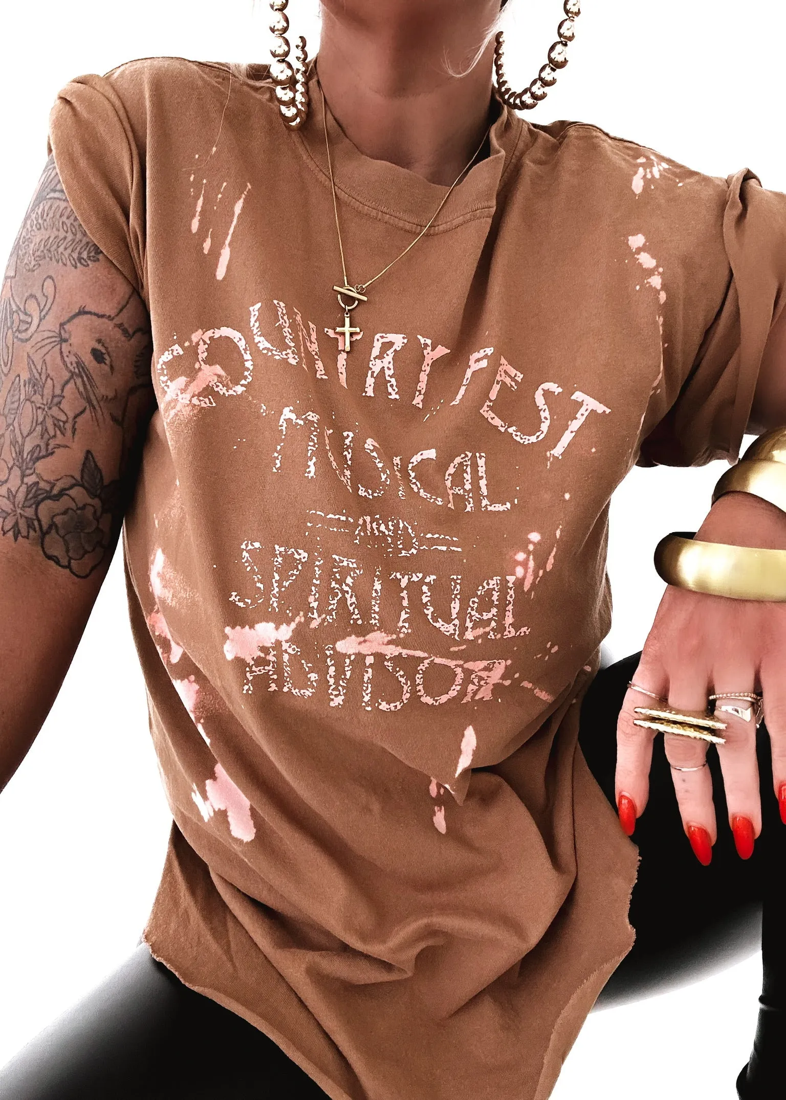 FINAL SALE: MUSICAL AND SPIRITUAL ADVISOR BLEACHED OUT SIDE SLIT TEE