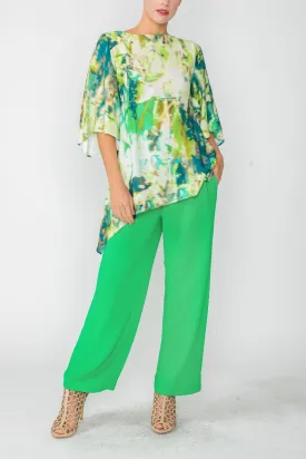 Green Asymmetrical Tunic Top W/ Cinch