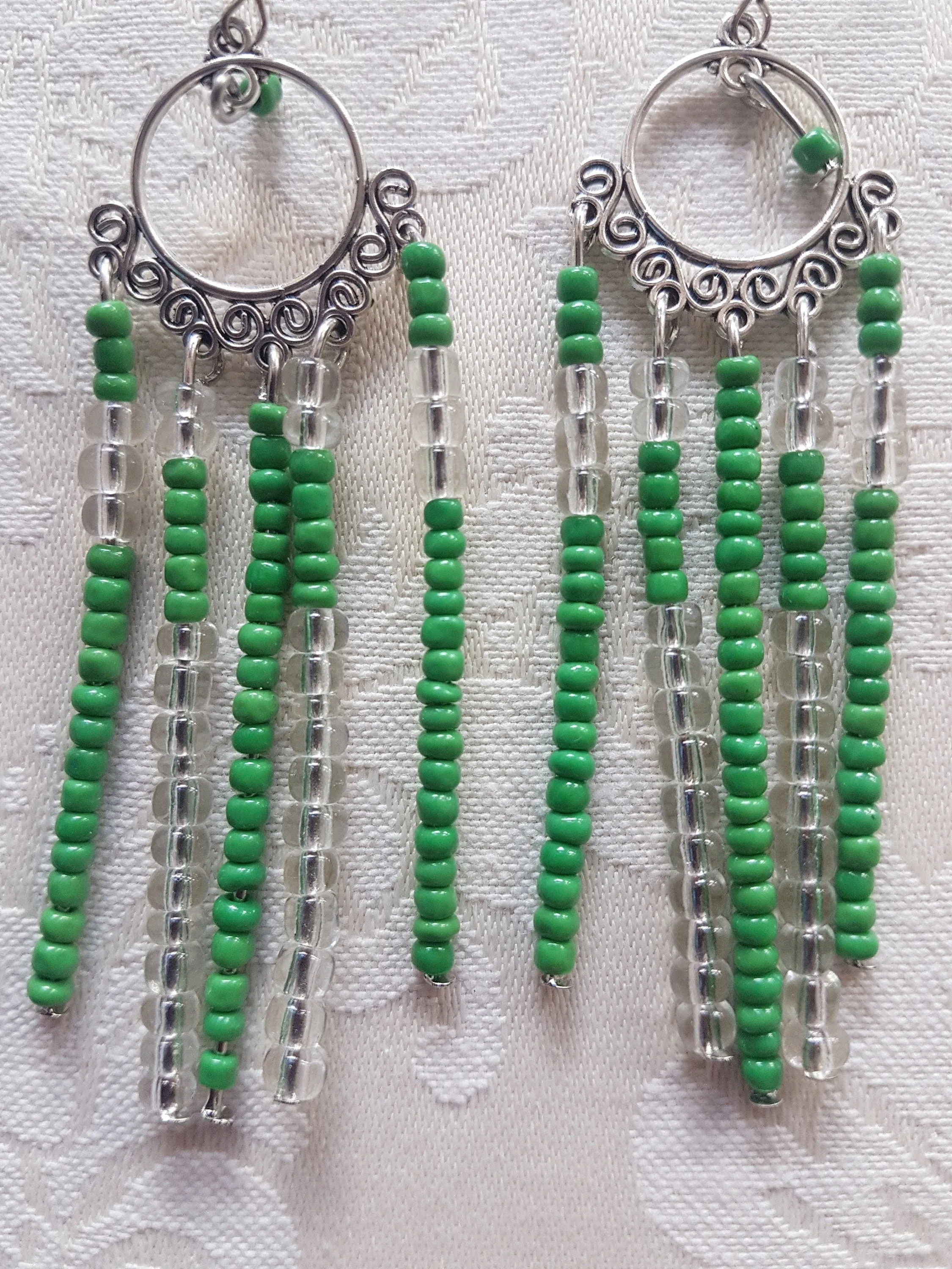 Green Silver Art Deco Nouveau Earrings