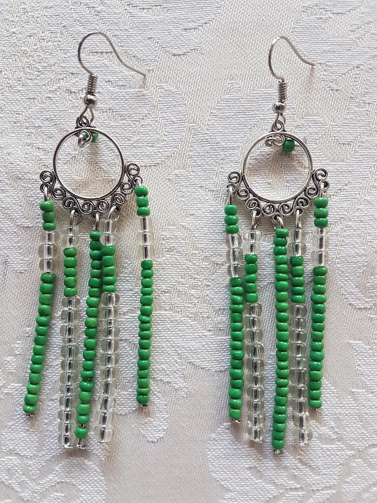 Green Silver Art Deco Nouveau Earrings