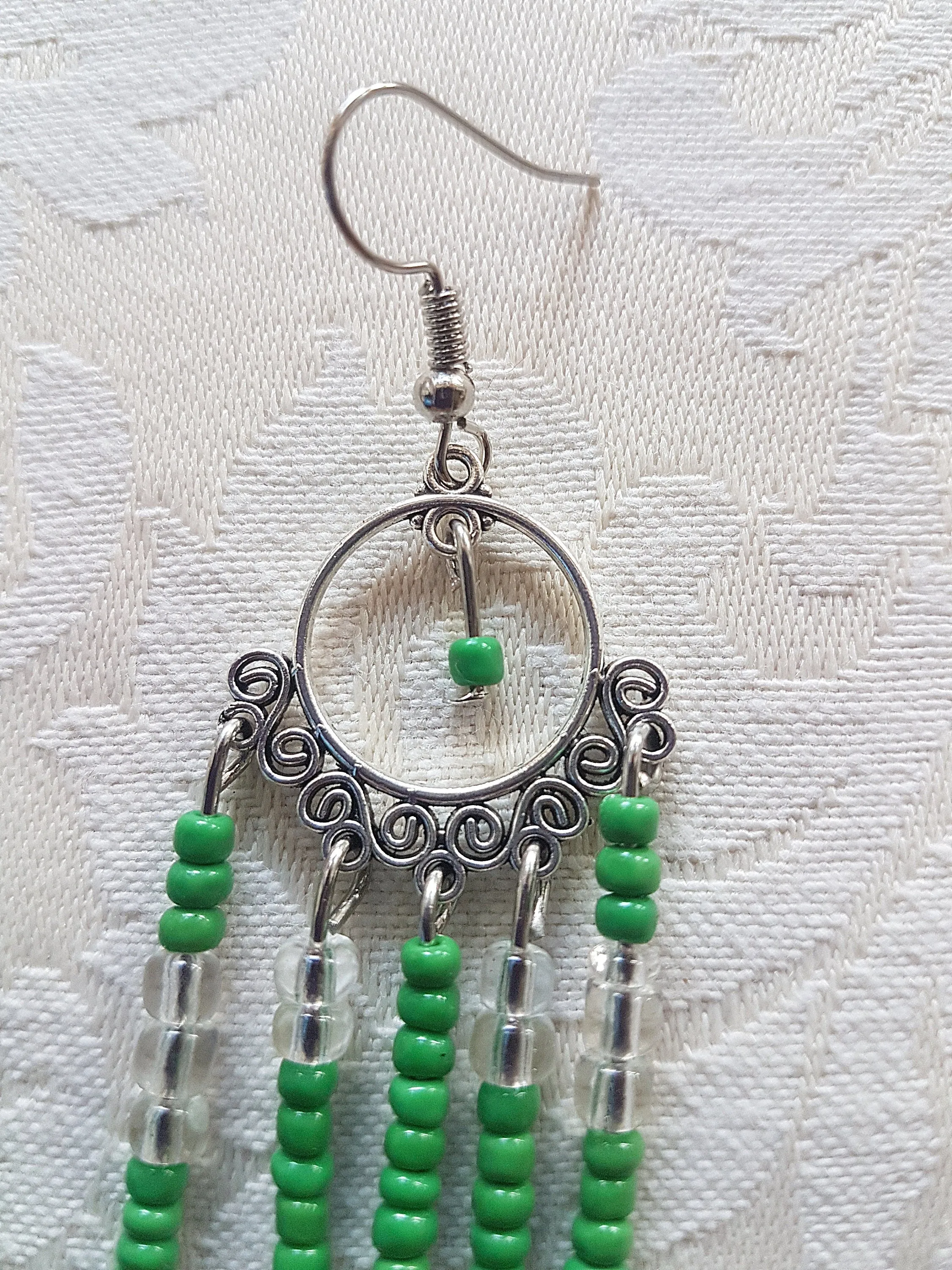 Green Silver Art Deco Nouveau Earrings