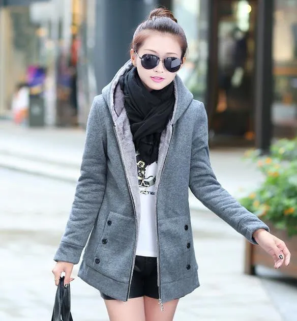 Korean Style Autumn Winter Women Coat Warm Thick Fleece Jacket Outerwear Hoodies Sweatshirts