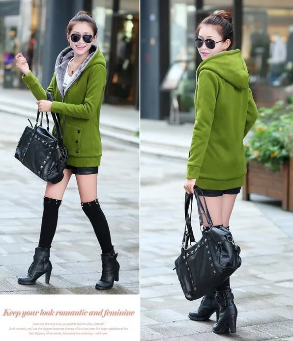 Korean Style Autumn Winter Women Coat Warm Thick Fleece Jacket Outerwear Hoodies Sweatshirts