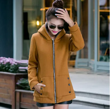 Korean Style Autumn Winter Women Coat Warm Thick Fleece Jacket Outerwear Hoodies Sweatshirts