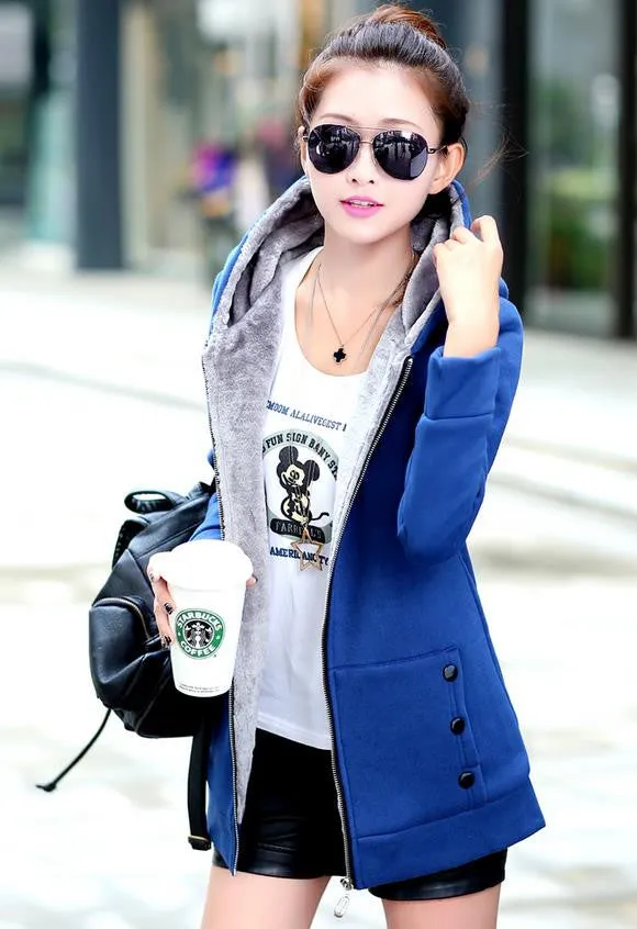 Korean Style Autumn Winter Women Coat Warm Thick Fleece Jacket Outerwear Hoodies Sweatshirts