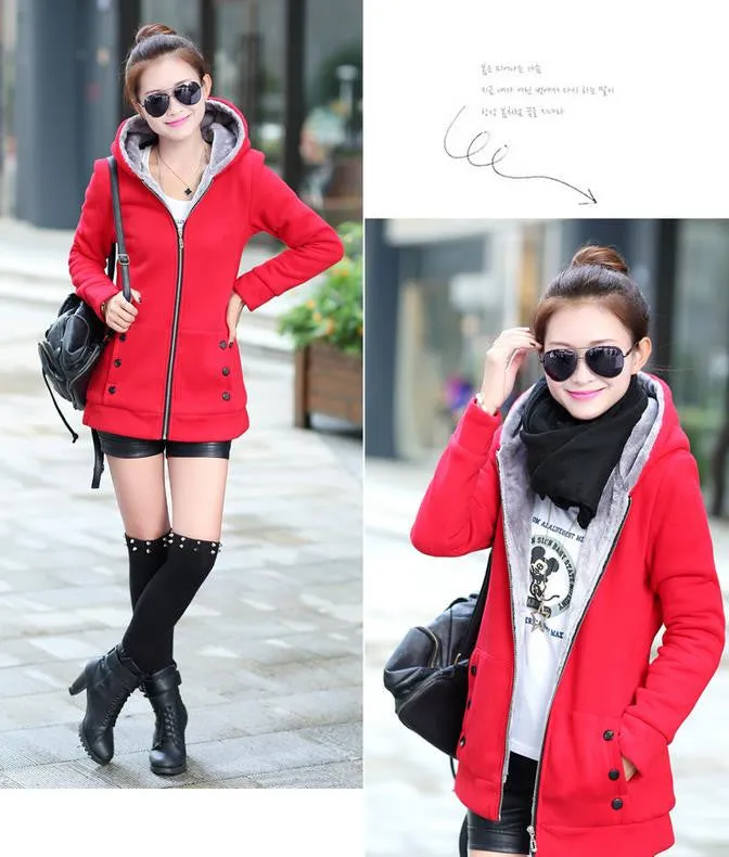 Korean Style Autumn Winter Women Coat Warm Thick Fleece Jacket Outerwear Hoodies Sweatshirts