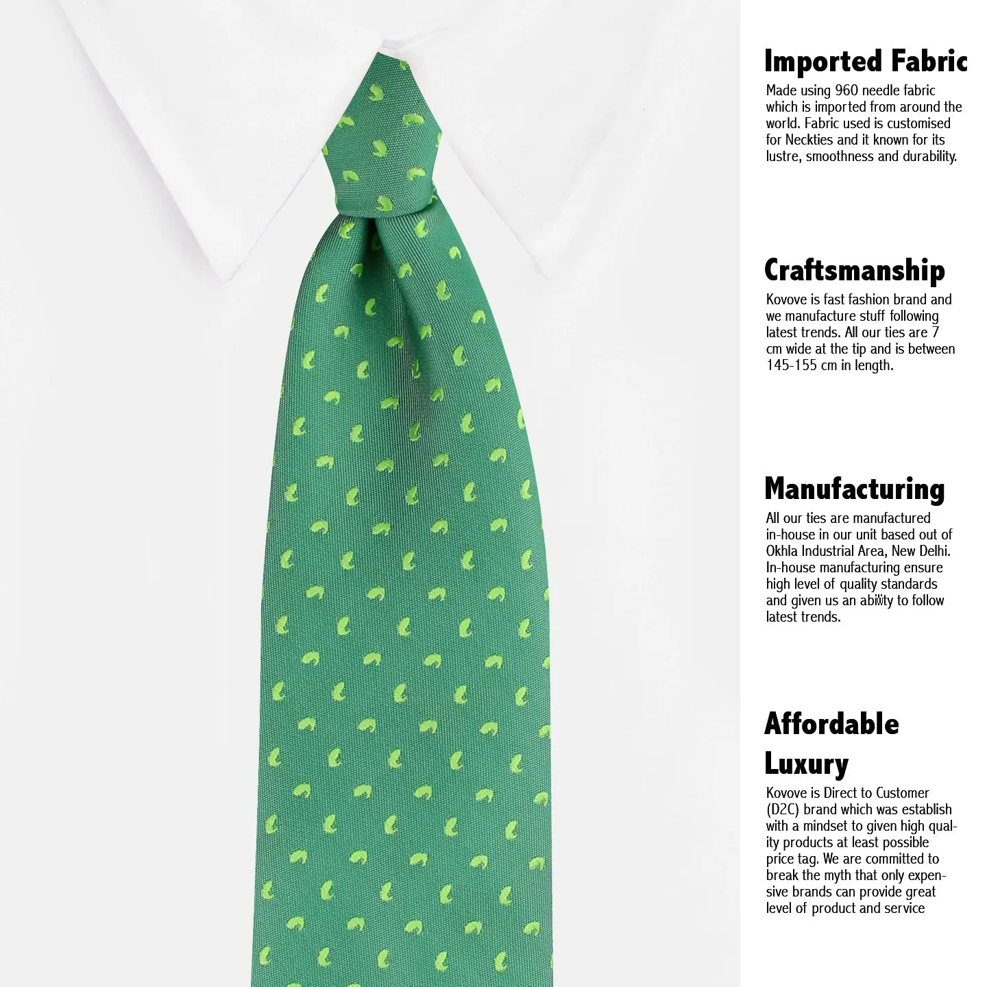 Kovove The Astro Mini Paisley Green Necktie For Men