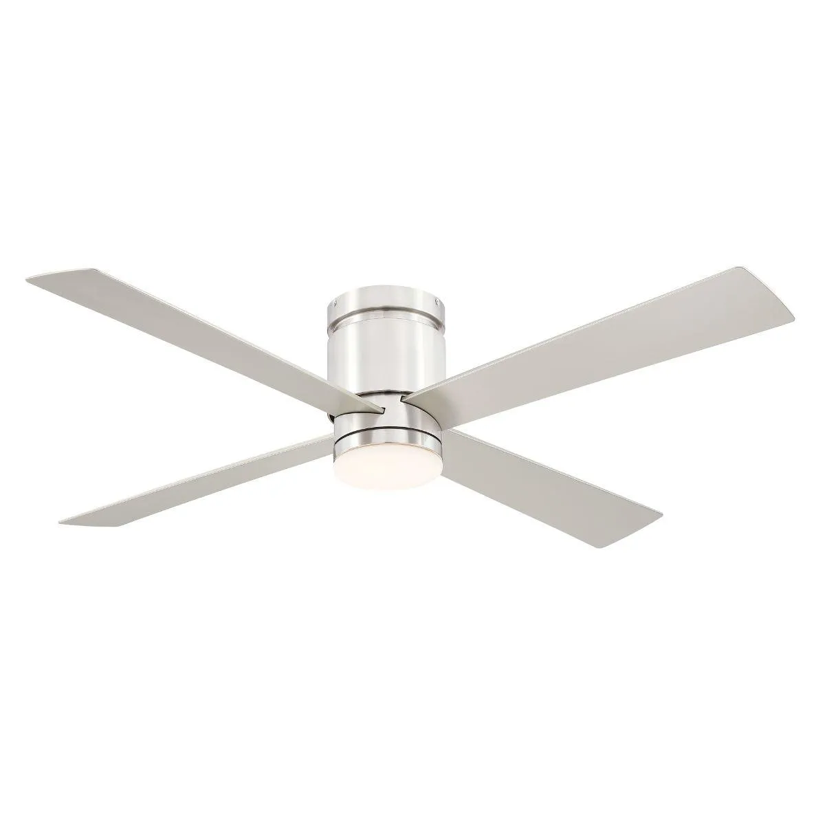 Kwartet 52 Inch Brushed Nickel Damp Rated Hugger Ceiling Fan with CCT Light Kit and Remote