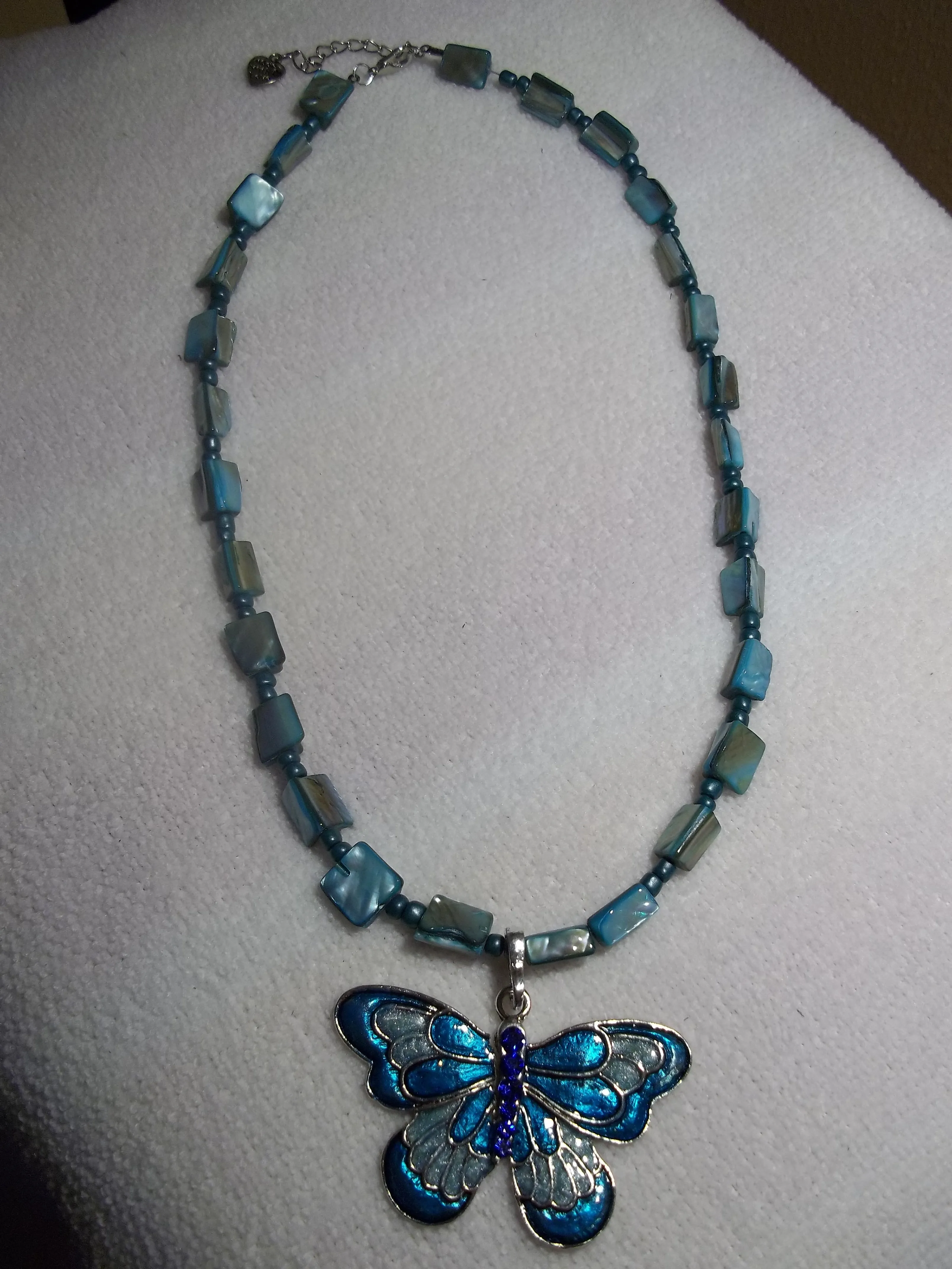 Light Blue Mother of Pearl Butterfly Necklace (N939)