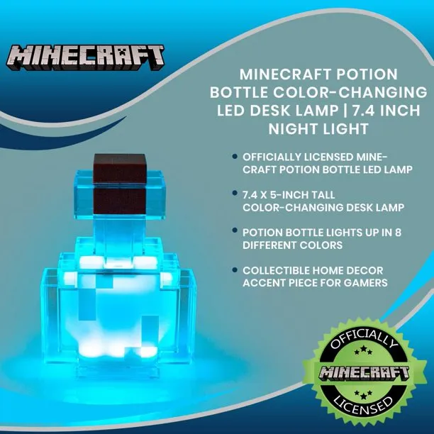 Minecraft Potion Bottle Color-Changing LED Lamp - 7.4 Inches Tall