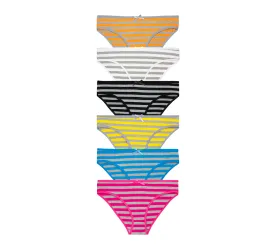 Nabtos Women's Cotton Underwear Orange Bikini Stripes Panties (Pack of 6)