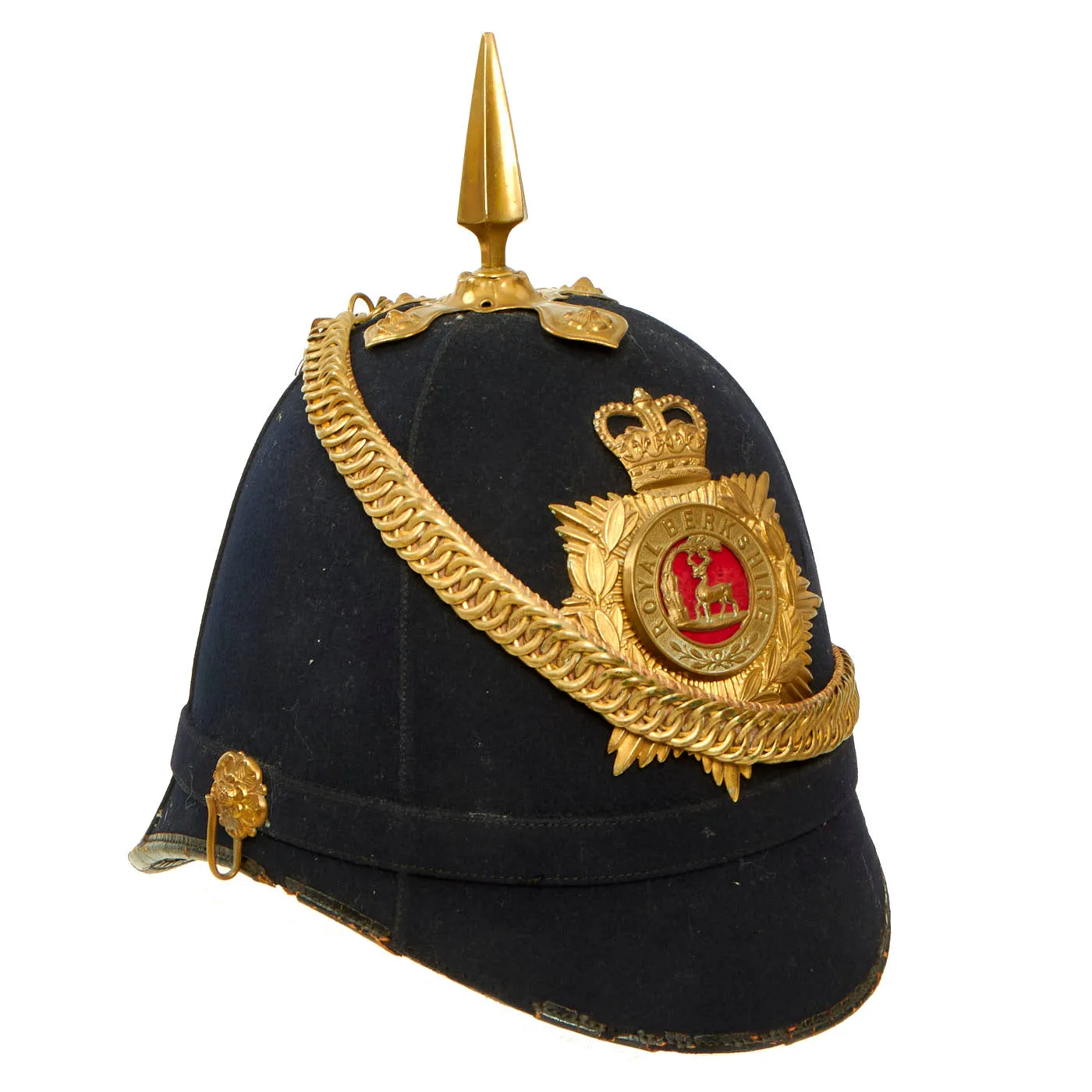 Original British Pre-WWI British Army Royal Berkshire Regiment Officer Blue Cloth Dress Spike Helmet - Marked Property of The Aldershot Tattoo