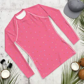 Pink Polka Dot Men's Long Sleeve Rash Guard