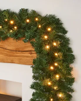 Pre-Lit Extra Thick Multi-Functional Pine Garland, 9 ft