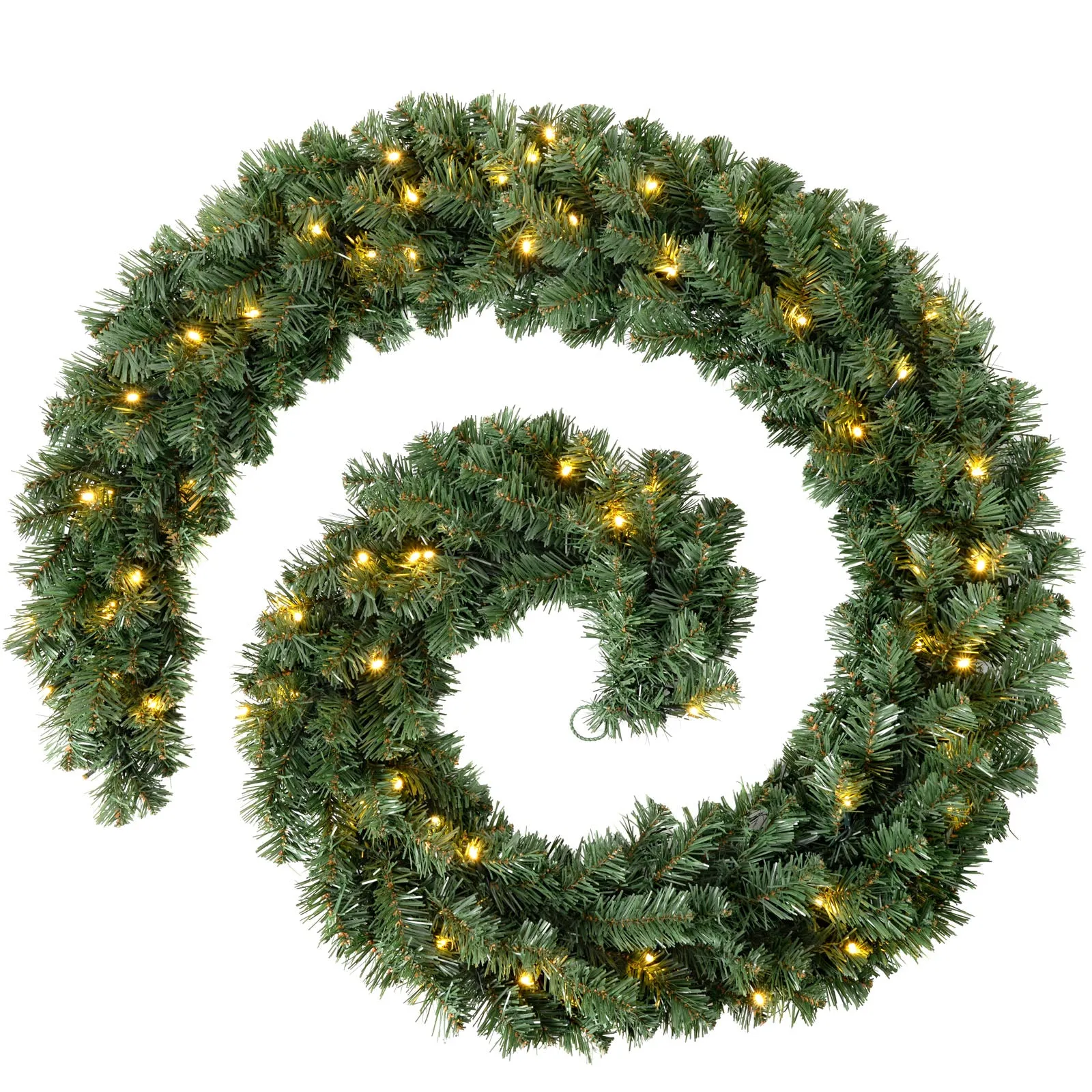 Pre-Lit Extra Thick Multi-Functional Pine Garland, 9 ft